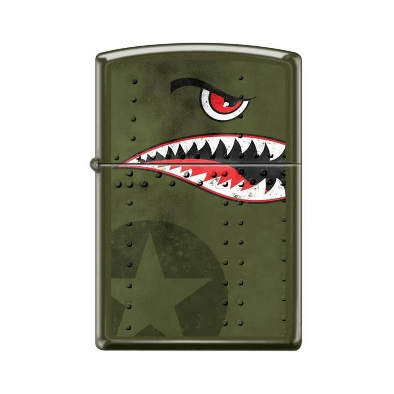 *221NOSEART* Zippo 22CI413623 Windproof Lighter Fighter Plane Nose Art "Shark Teeth" Matte Green