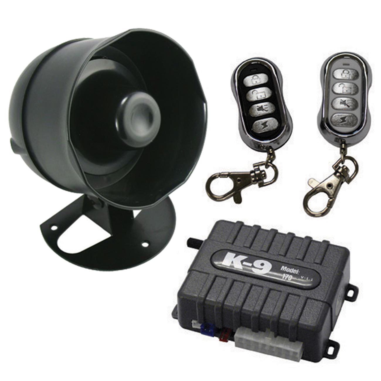 K-9 Car Alarm with (2) 4-Button Remotes