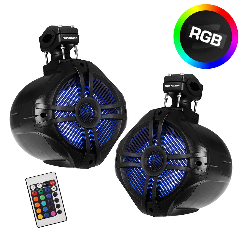 Power Acoustik Marine 6.5" 2-Way Wakeboard Speakers with RGB LED Illumination - Black (Pair)